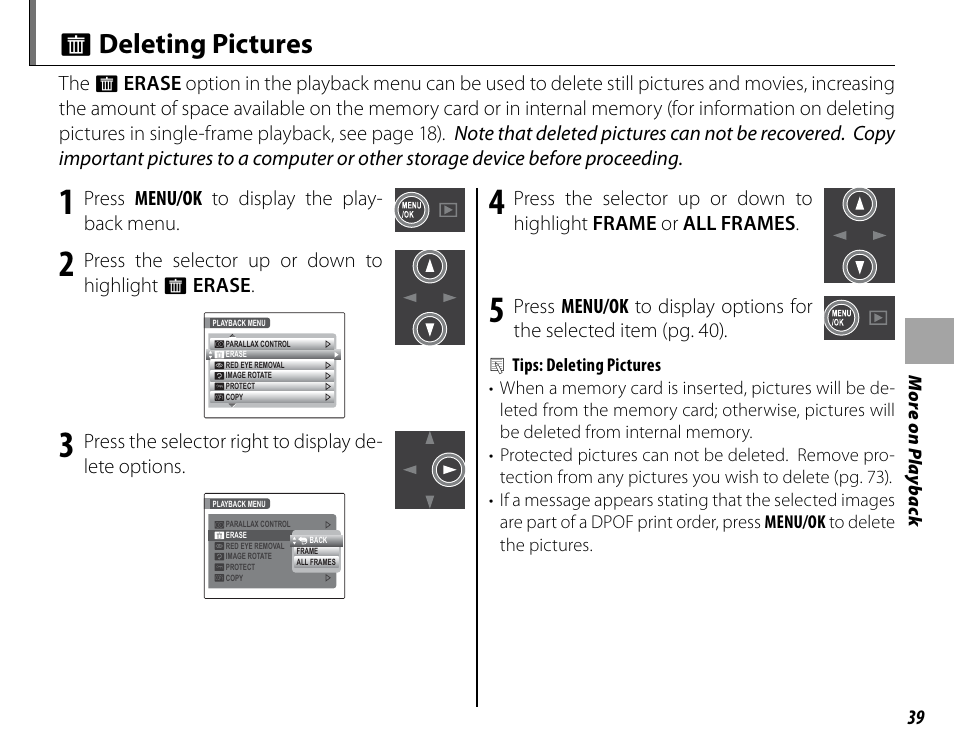 Deleting pictures, A deleting pictures | Cyclopital3D FinePix Real 3D W1 camera User Manual | Page 53 / 128