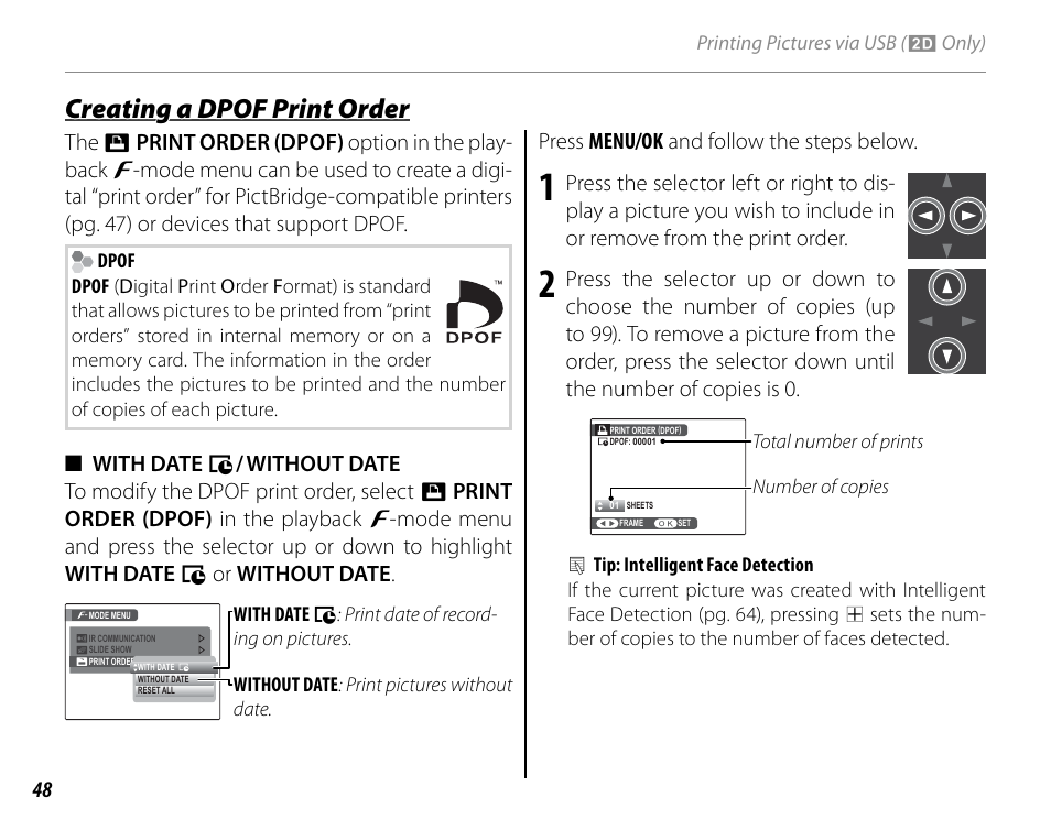 Creating a dpof print order | Cyclopital3D FinePix Real 3D W1 camera User Manual | Page 62 / 128