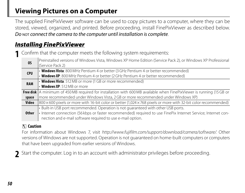 Viewing pictures on a computer, Installing finepixviewer | Cyclopital3D FinePix Real 3D W1 camera User Manual | Page 64 / 128