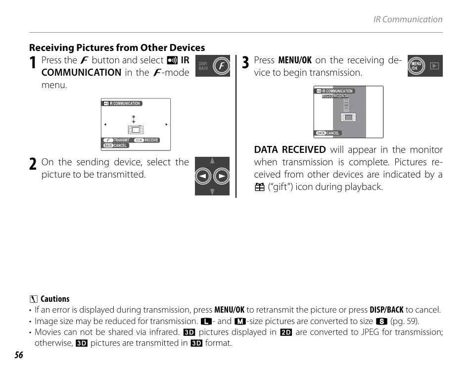 Receiving pictures from other devices | Cyclopital3D FinePix Real 3D W1 camera User Manual | Page 70 / 128