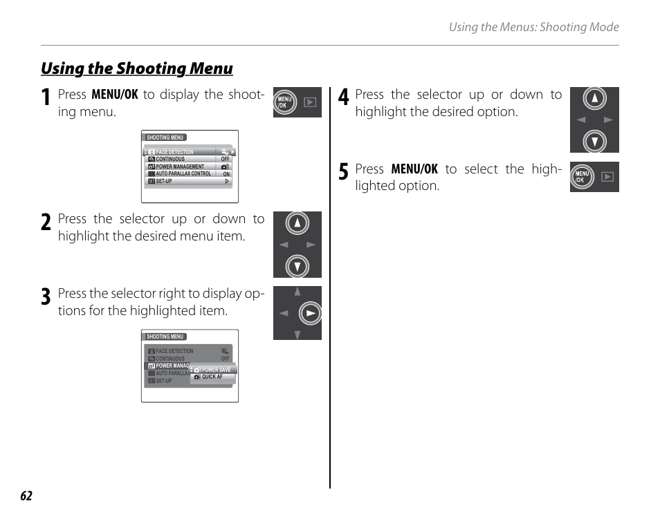 Using the shooting menu | Cyclopital3D FinePix Real 3D W1 camera User Manual | Page 76 / 128