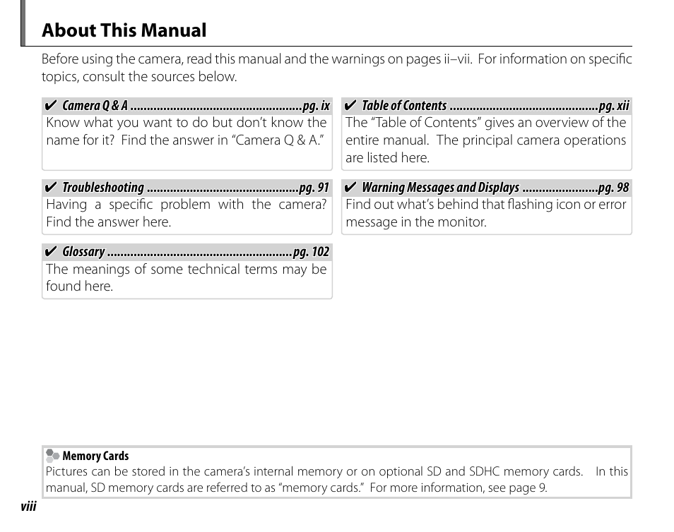 About this manual | Cyclopital3D FinePix Real 3D W1 camera User Manual | Page 8 / 128