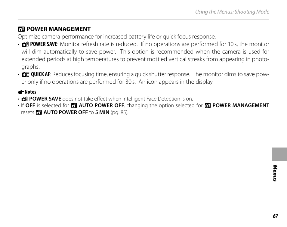 Power management | Cyclopital3D FinePix Real 3D W1 camera User Manual | Page 81 / 128