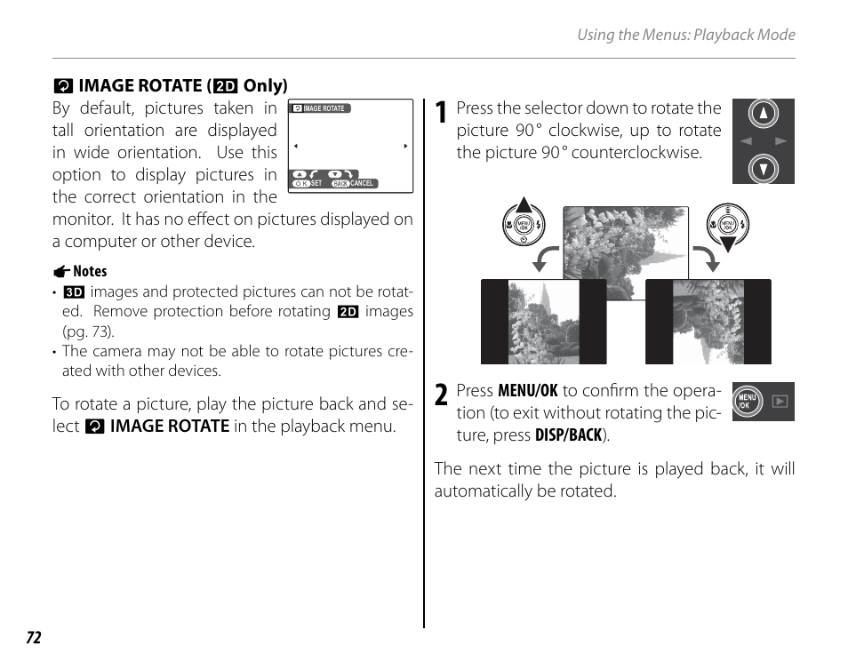 Image rotate (2d only) | Cyclopital3D FinePix Real 3D W1 camera User Manual | Page 86 / 128