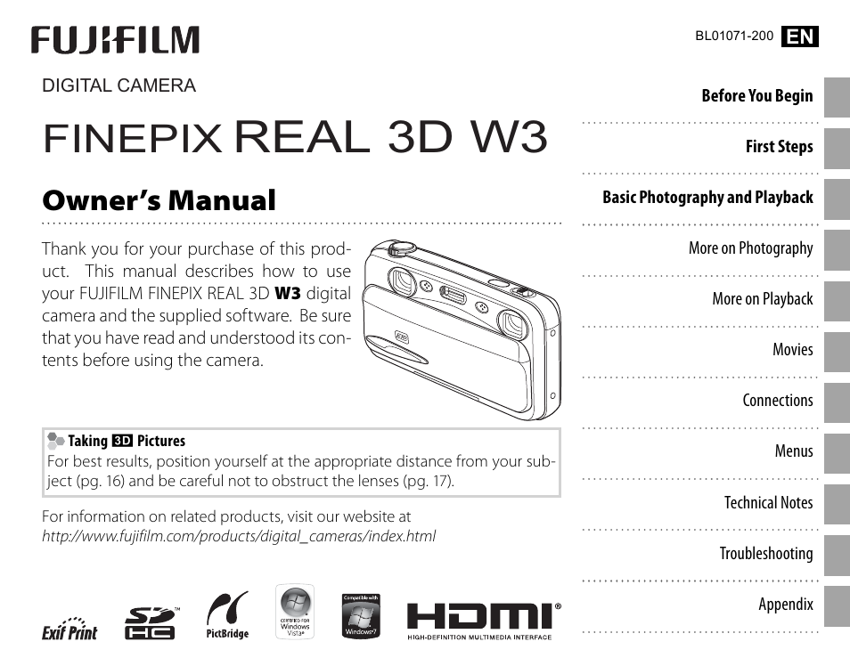 Cyclopital3D FujiPix Real 3D W3 Camera User Manual | 124 pages