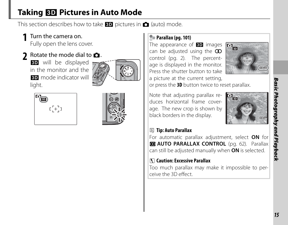 Taking c pictures in auto mode | Cyclopital3D FujiPix Real 3D W3 Camera User Manual | Page 31 / 124