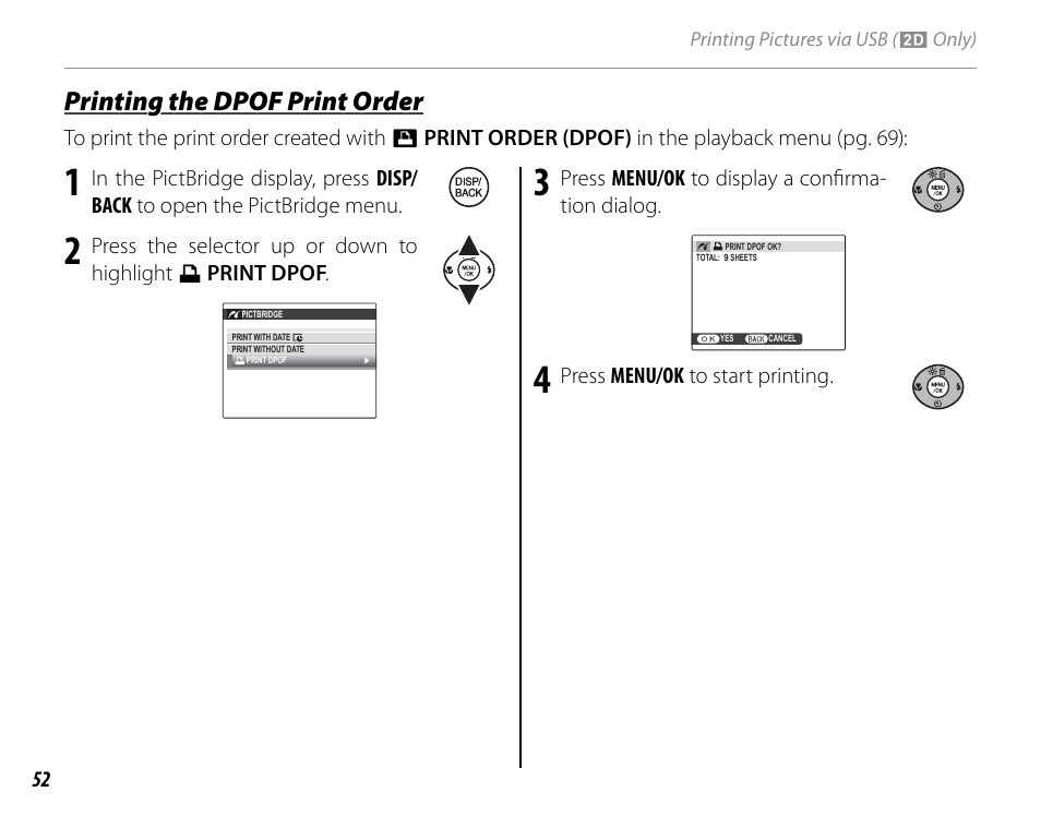 Printing the dpof print order | Cyclopital3D FujiPix Real 3D W3 Camera User Manual | Page 68 / 124