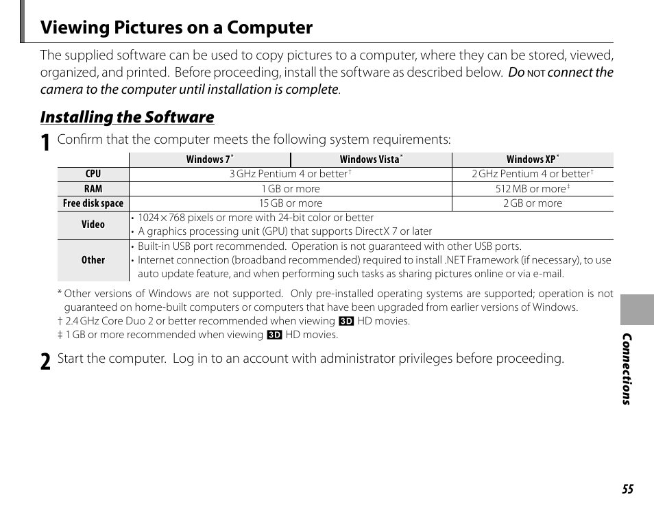 Viewing pictures on a computer, Installing the software | Cyclopital3D FujiPix Real 3D W3 Camera User Manual | Page 71 / 124