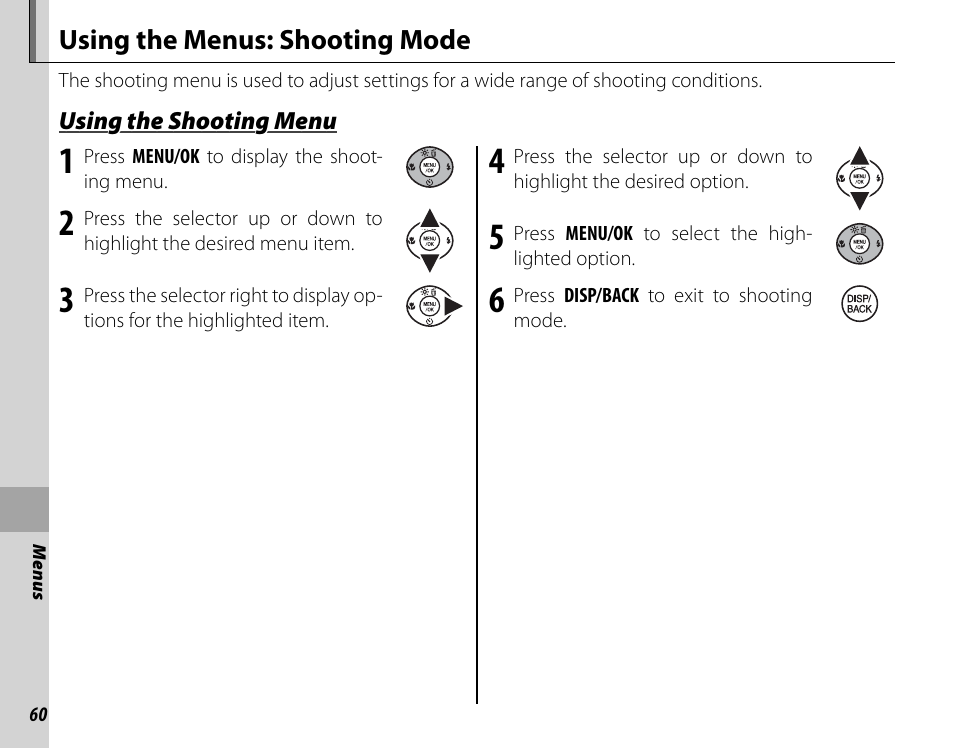 Using the menus: shooting mode | Cyclopital3D FujiPix Real 3D W3 Camera User Manual | Page 76 / 124