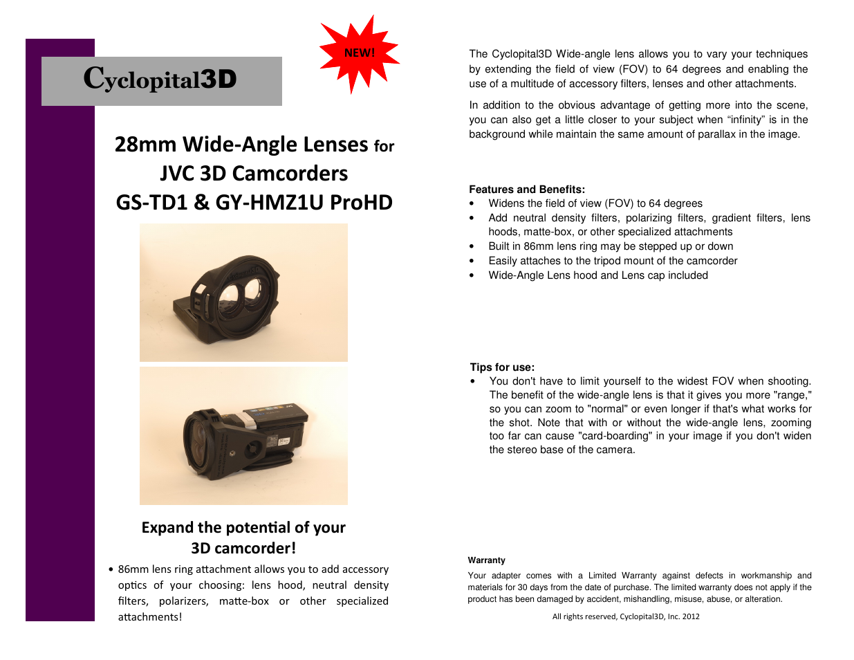 Cyclopital3D JVC 28mm Wide-angle Lens User Manual | 1 page