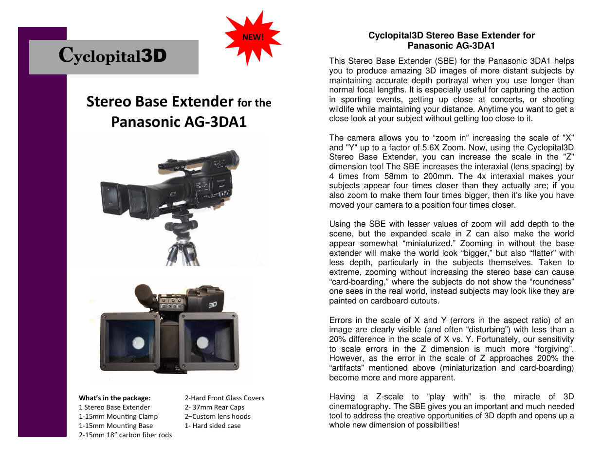 Cyclopital3D Panasonic 3DA1 Stereo Base Extender User Manual | 2 pages