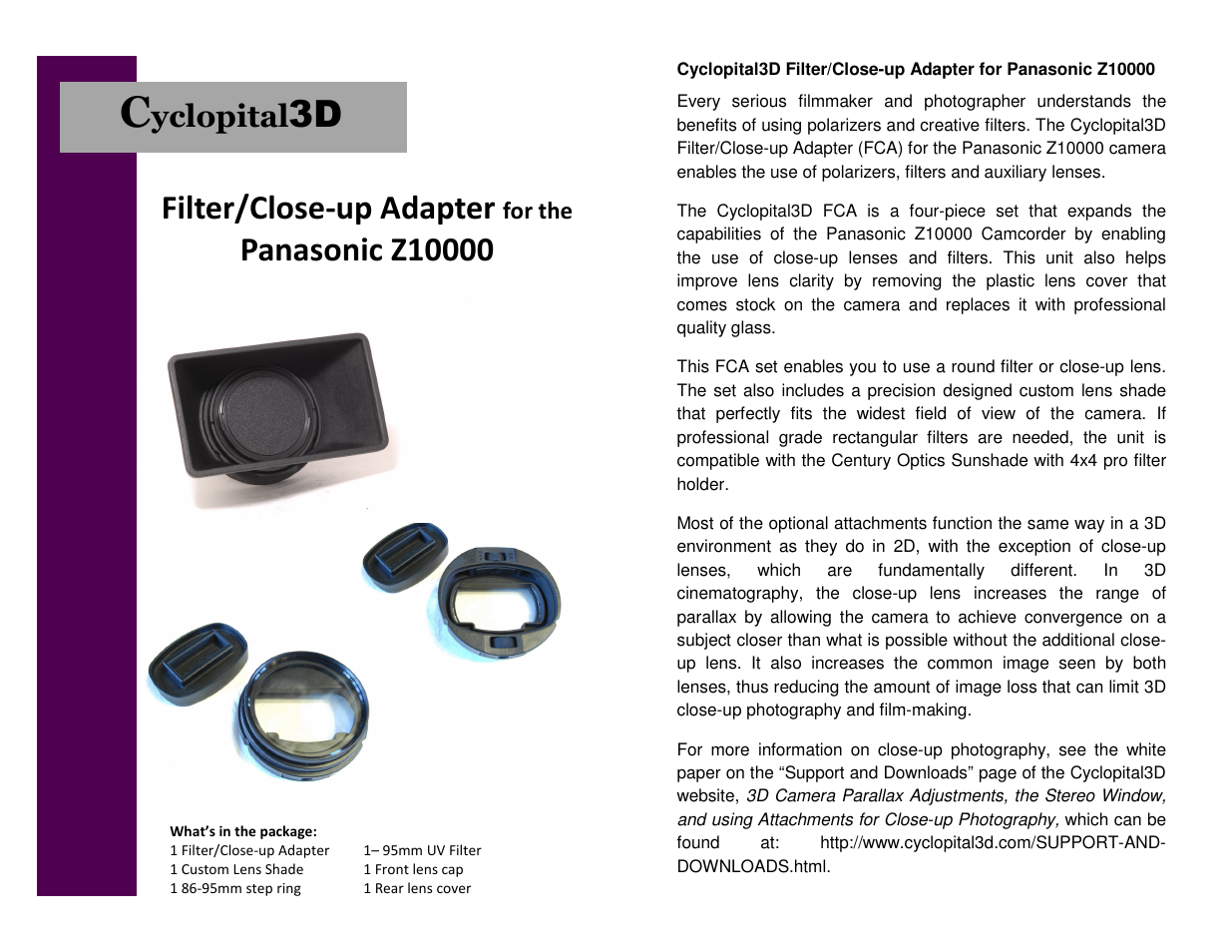 Cyclopital3D Panasonic Z10000 Filter/Close-up Adapter User Manual | 2 pages