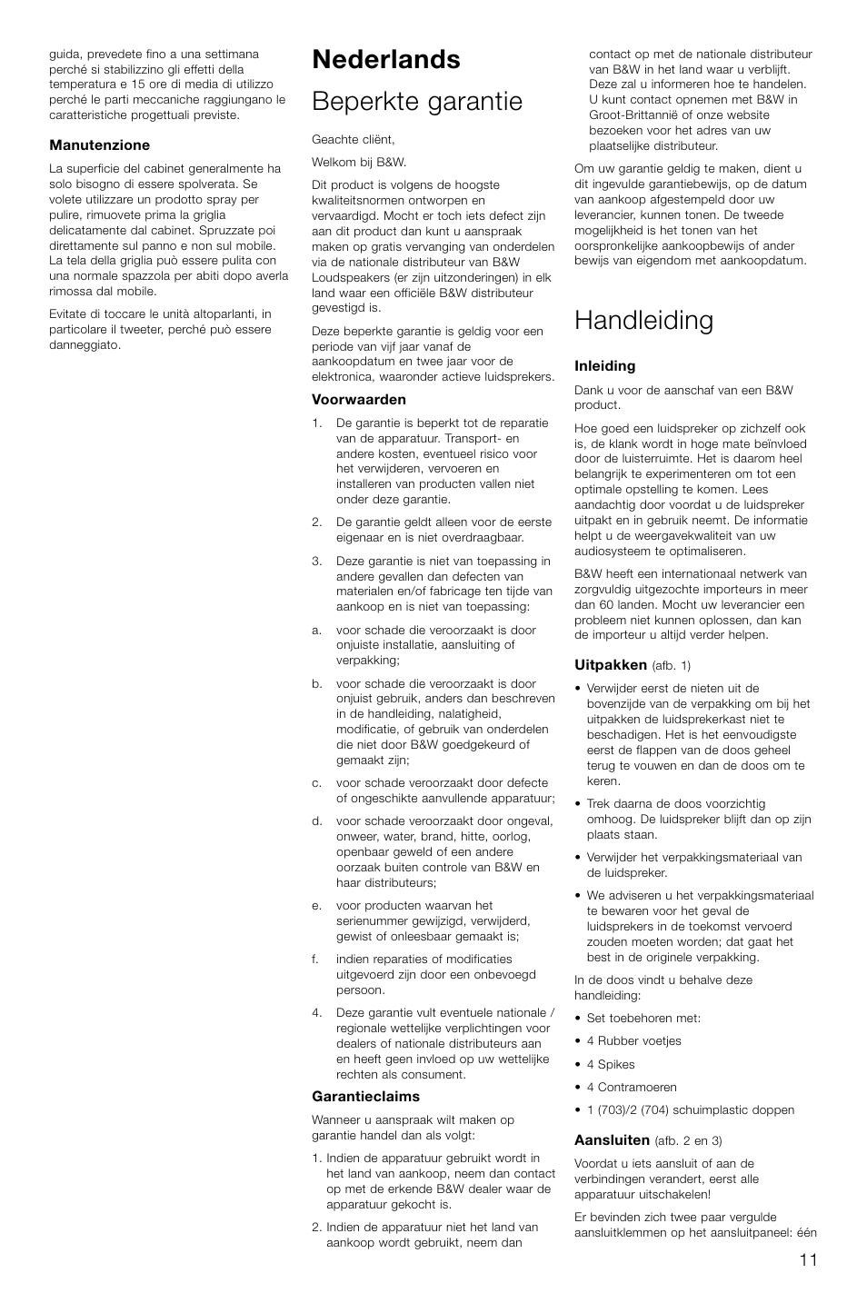 Nederlands beperkte garantie, Handleiding | Bowers & Wilkins 703 User Manual | Page 14 / 33