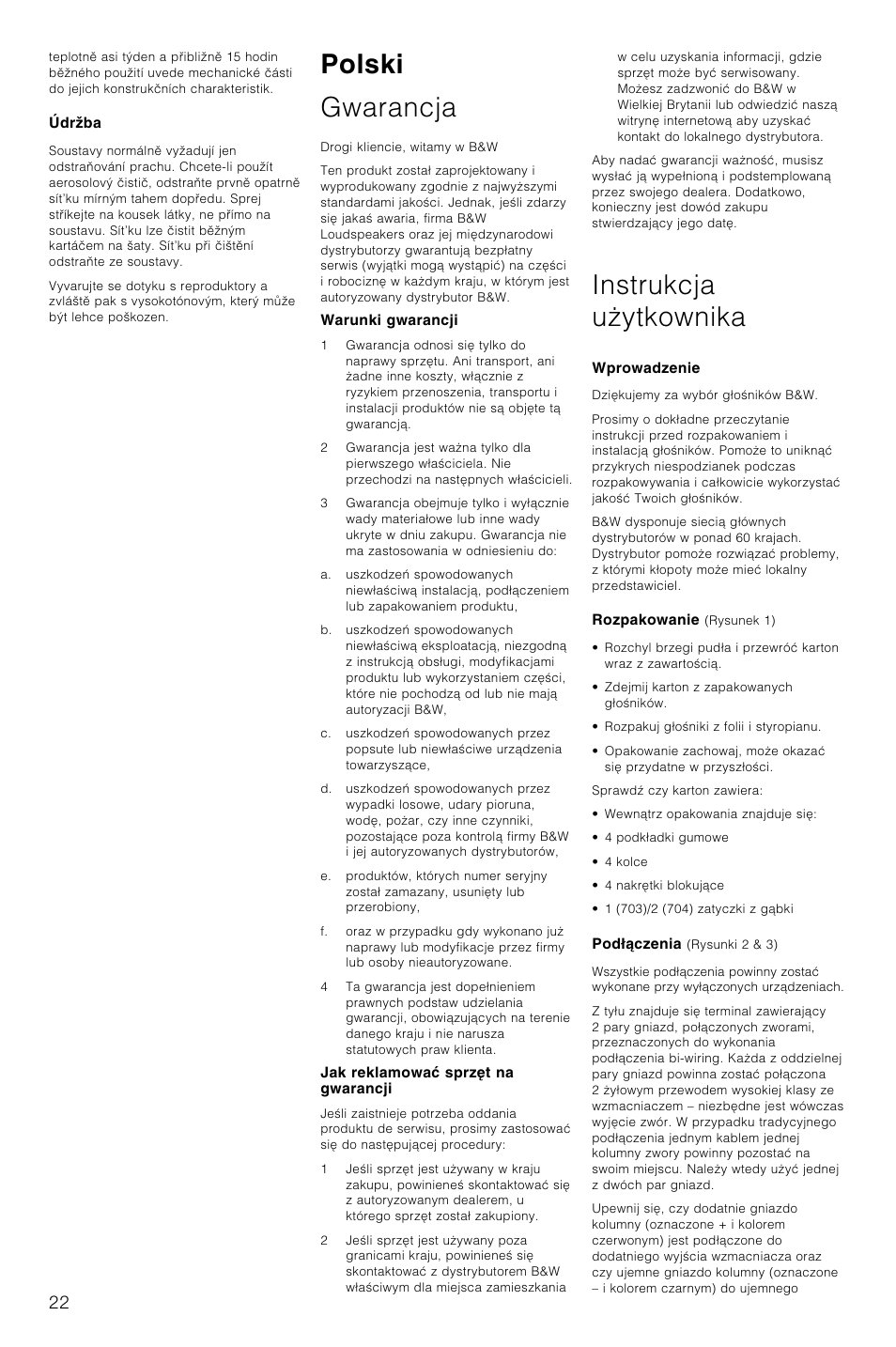 Polski gwarancja, Instrukcja uãytkownika | Bowers & Wilkins 703 User Manual | Page 25 / 33