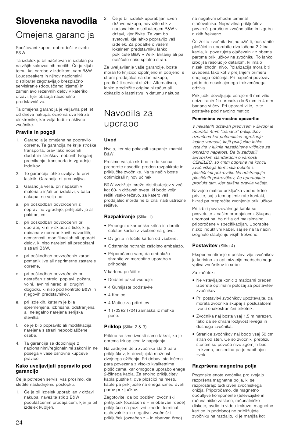 Slovenska navodila omejena garancija, Navodila za uporabo | Bowers & Wilkins 703 User Manual | Page 27 / 33