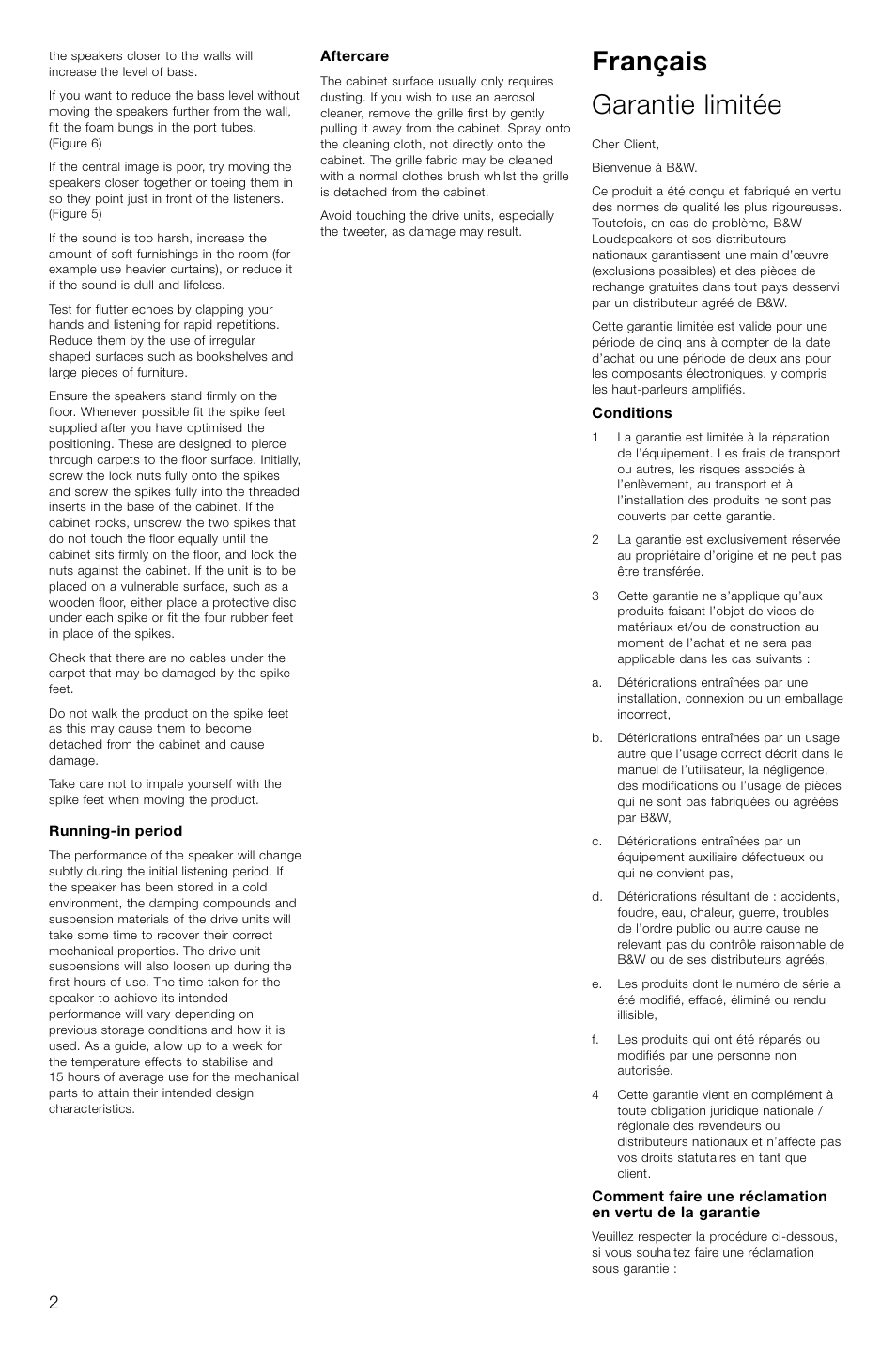 Français garantie limitée | Bowers & Wilkins 703 User Manual | Page 5 / 33