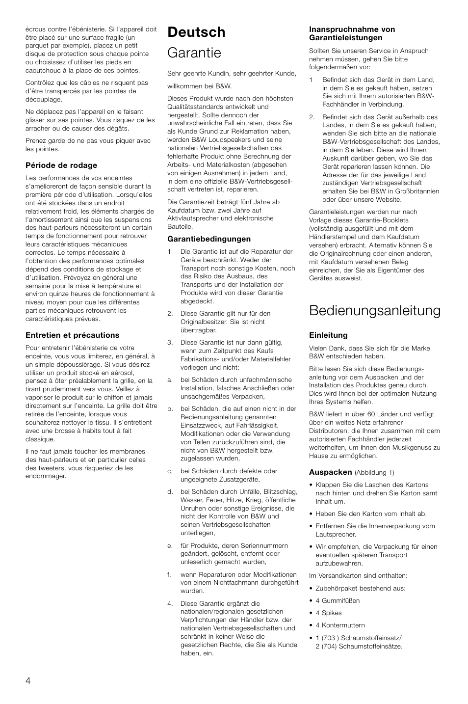 Deutsch garantie, Bedienungsanleitung | Bowers & Wilkins 703 User Manual | Page 7 / 33
