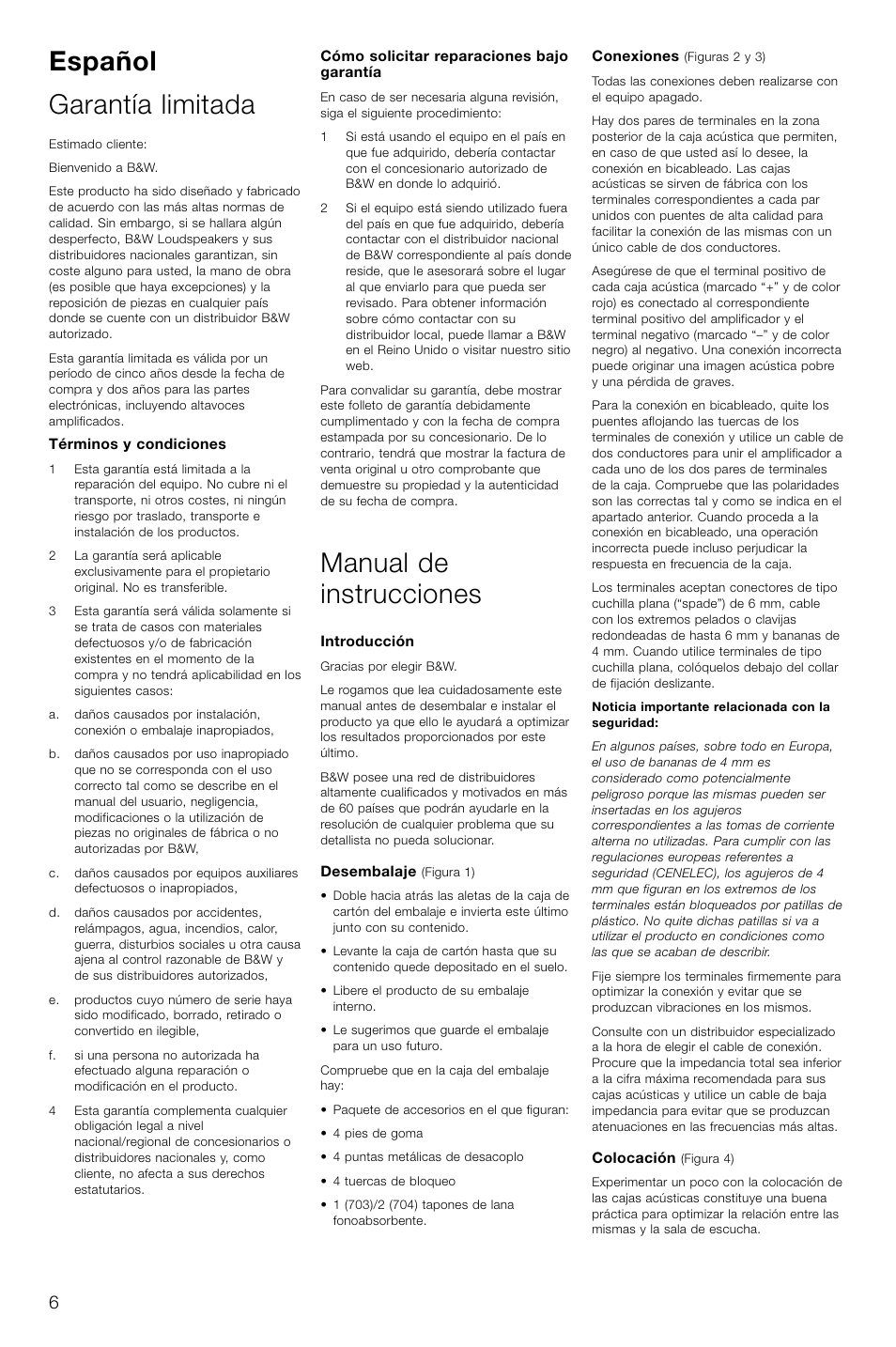 Español garantía limitada, Manual de instrucciones | Bowers & Wilkins 703 User Manual | Page 9 / 33