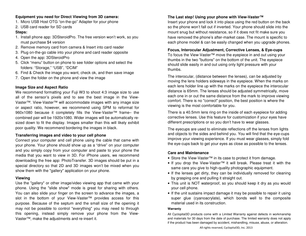 Cyclopital3D HD3D View-Vaster User Manual | Page 2 / 2