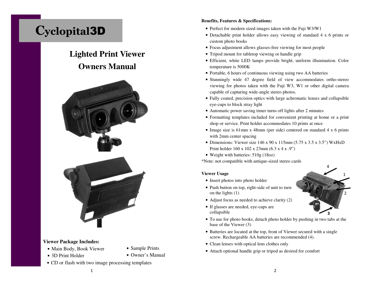 Cyclopital3D Lighted Print Viewer User Manual | 8 pages