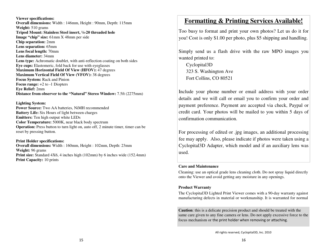 Formatting & printing services available | Cyclopital3D Lighted Print Viewer User Manual | Page 8 / 8