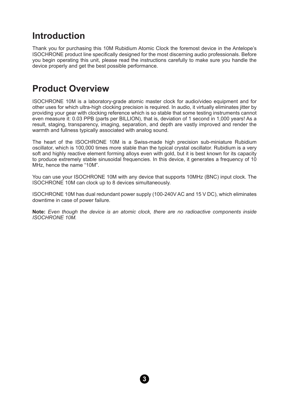 Introduction, Product overview | Antelope Audio 10M Atomic Clock User Manual | Page 5 / 12