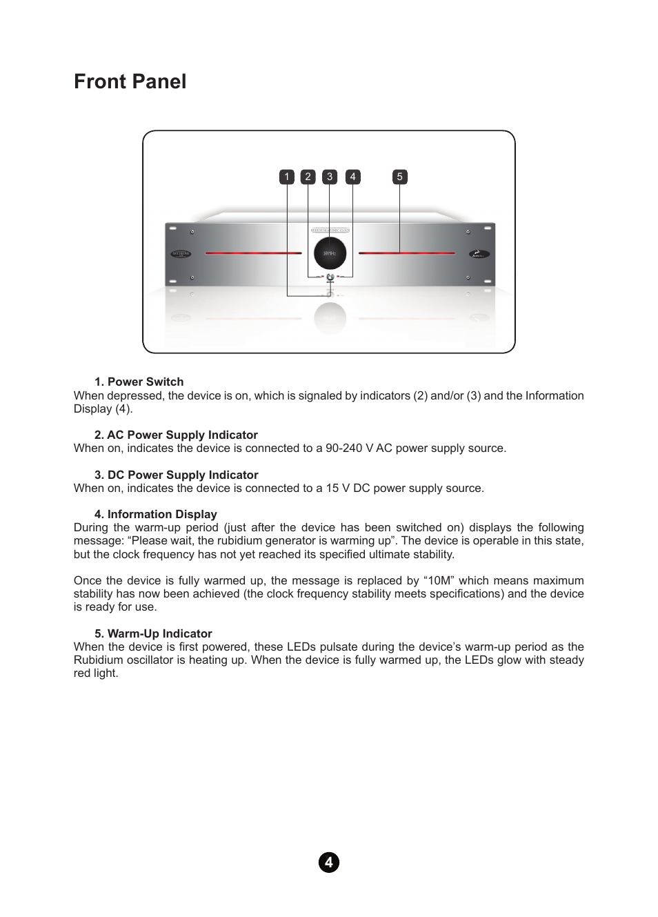 Front panel | Antelope Audio 10M Atomic Clock User Manual | Page 6 / 12