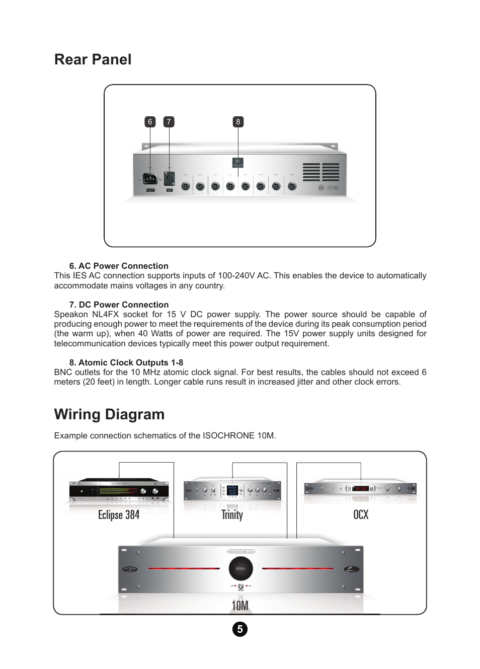 Rear panel, Wiring diagram | Antelope Audio 10M Atomic Clock User Manual | Page 7 / 12