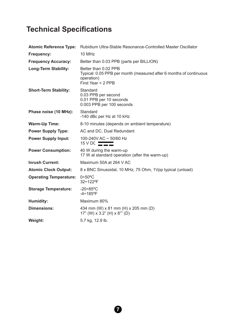 Technical specifications | Antelope Audio 10M Atomic Clock User Manual | Page 9 / 12