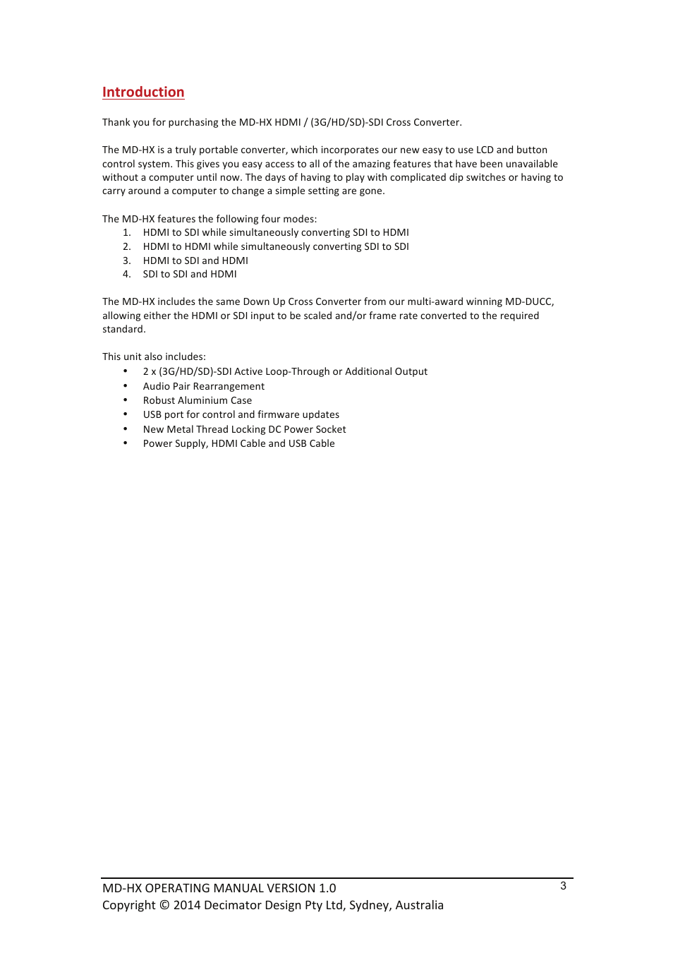 Introduction | Decimator Design MD-HX User Manual | Page 3 / 11