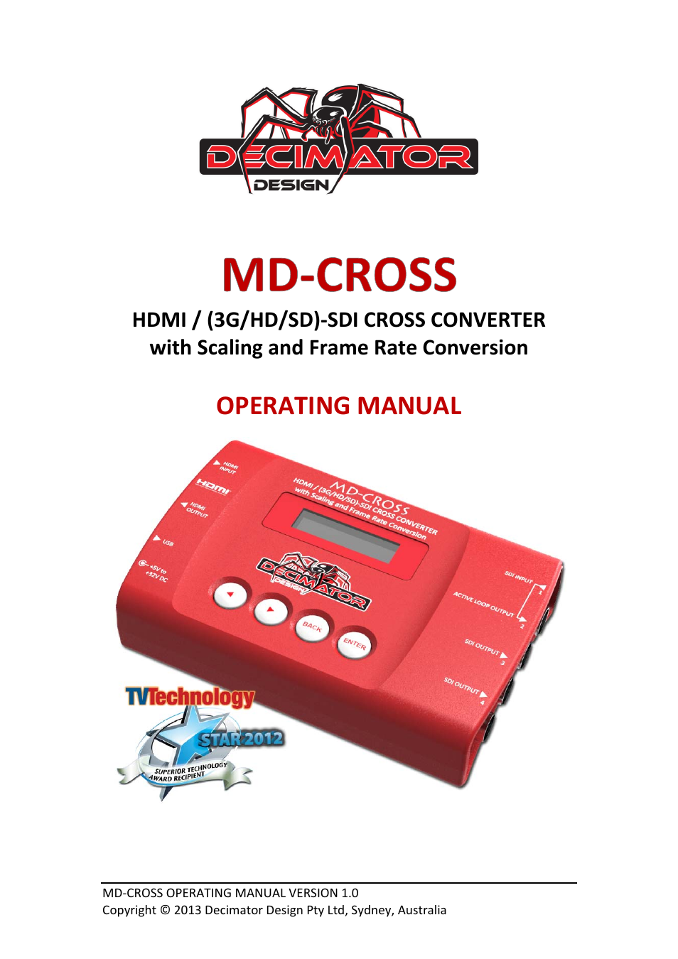 Decimator Design MD-CROSS User Manual | 16 pages