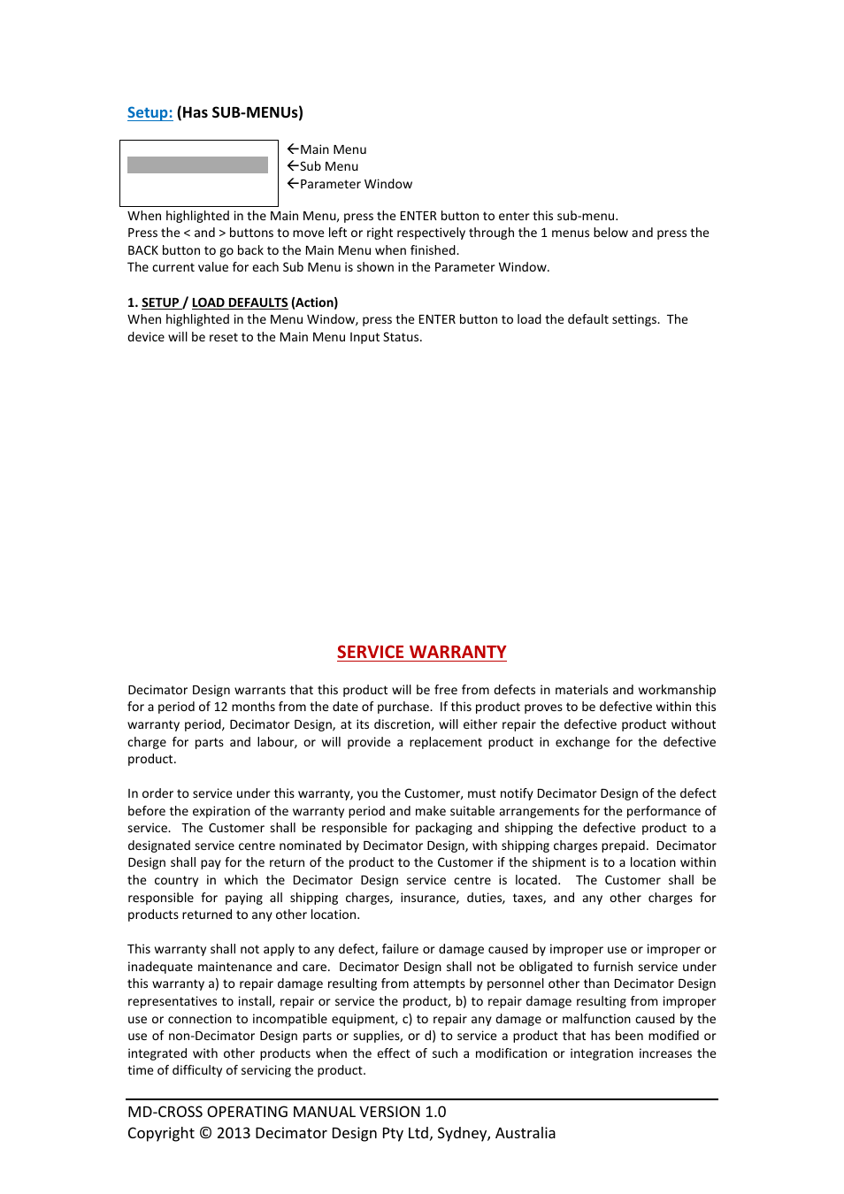 Service warranty | Decimator Design MD-CROSS User Manual | Page 16 / 16