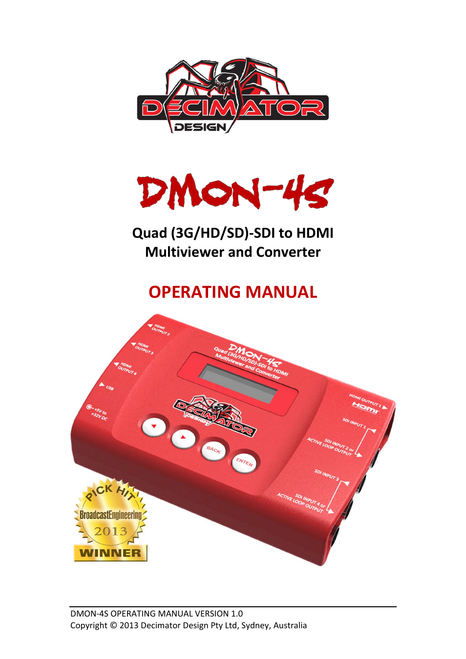 Decimator Design DMON-4S User Manual | 10 pages