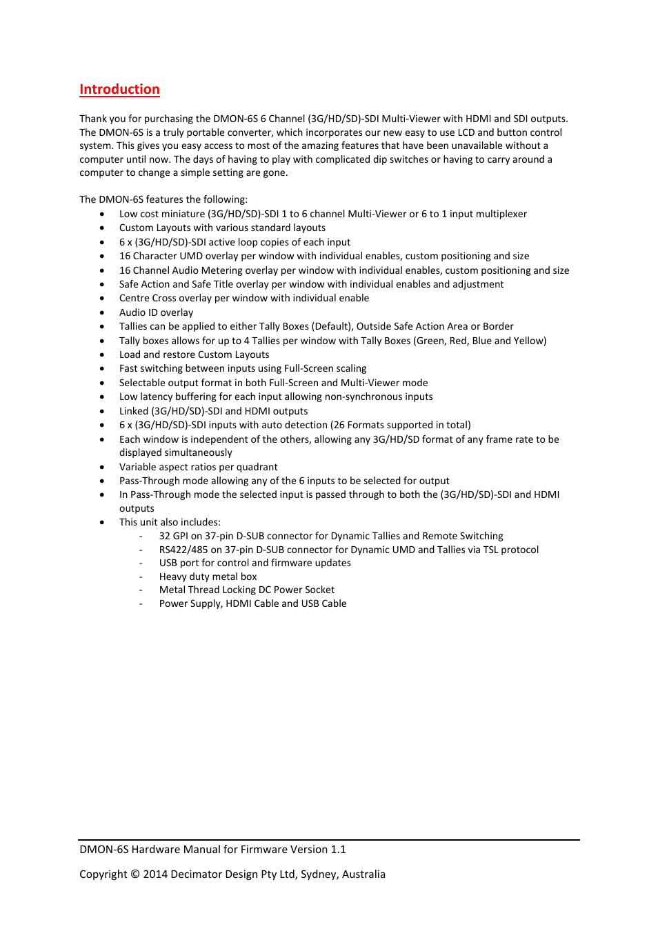Introduction | Decimator Design DMON-6S User Manual | Page 2 / 15