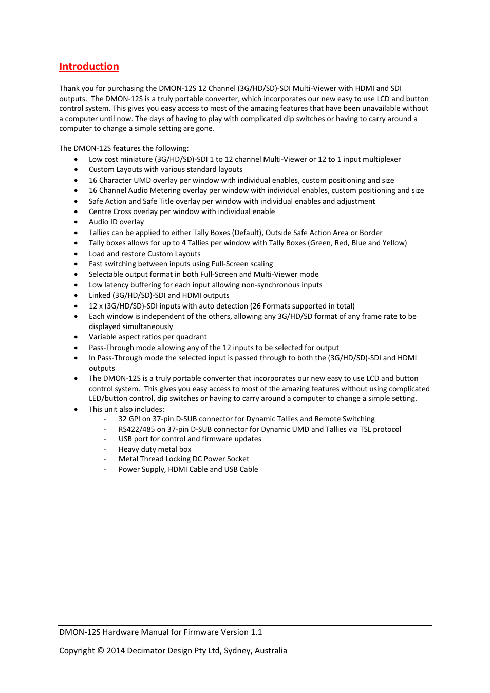 Introduction | Decimator Design DMON-12S User Manual | Page 2 / 16
