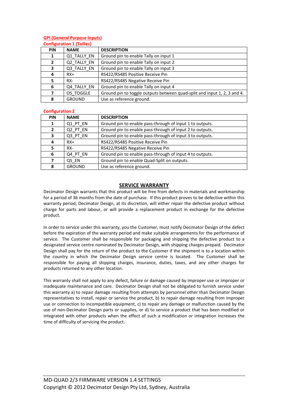 Decimator Design MD-QUAD VERSION 2 HARDWARE User Manual | Page 6 / 6