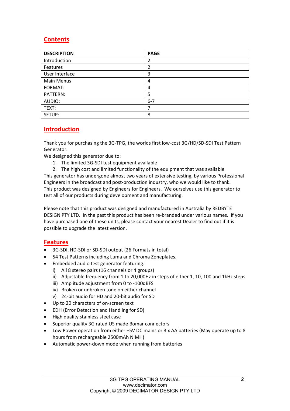 Decimator Design 3G-TPG User Manual | Page 2 / 8