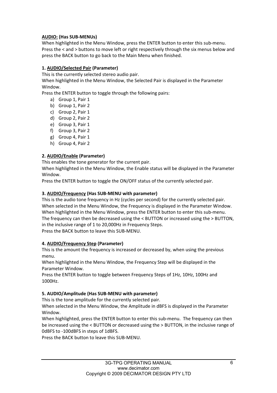Decimator Design 3G-TPG User Manual | Page 6 / 8