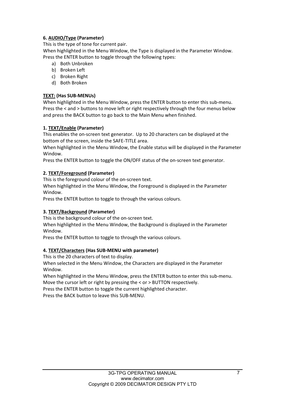 Decimator Design 3G-TPG User Manual | Page 7 / 8