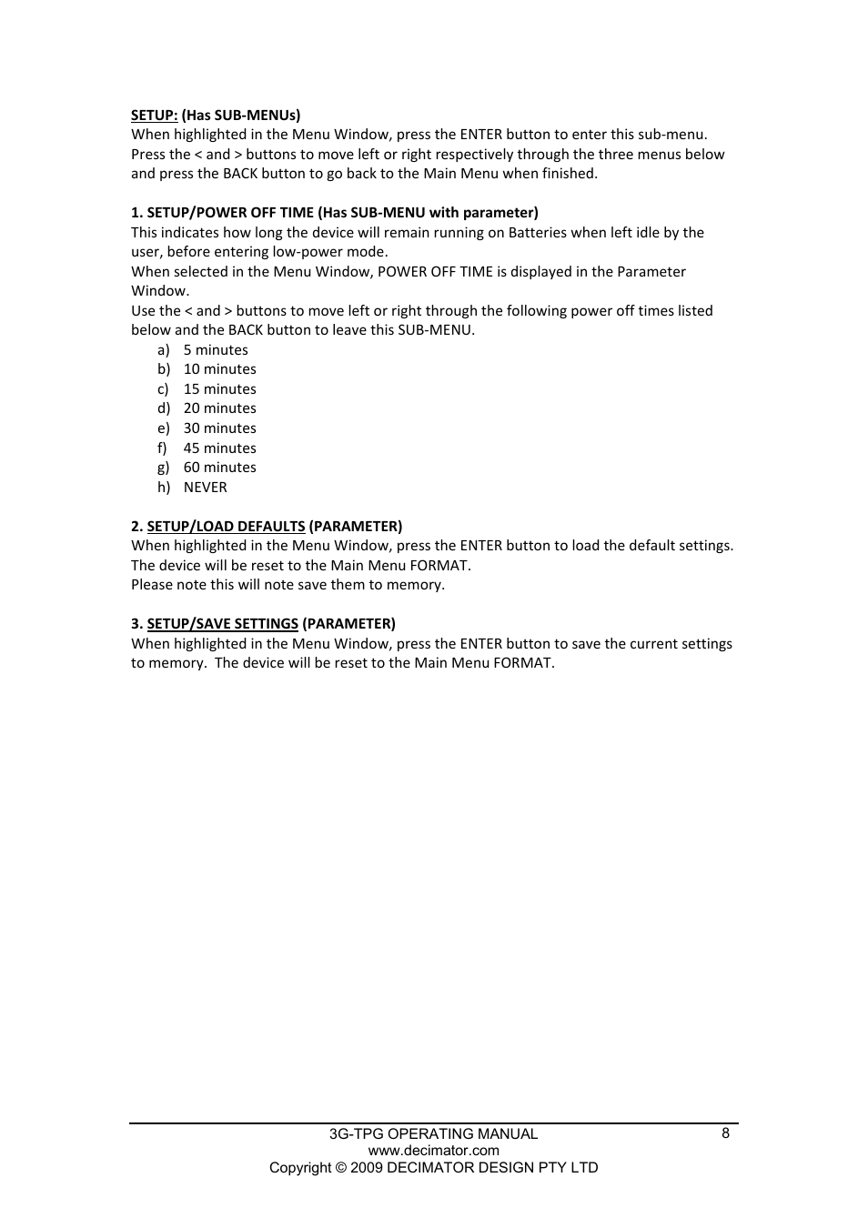 Decimator Design 3G-TPG User Manual | Page 8 / 8