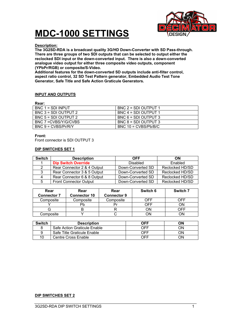 Decimator Design MDC-1000 User Manual | 4 pages