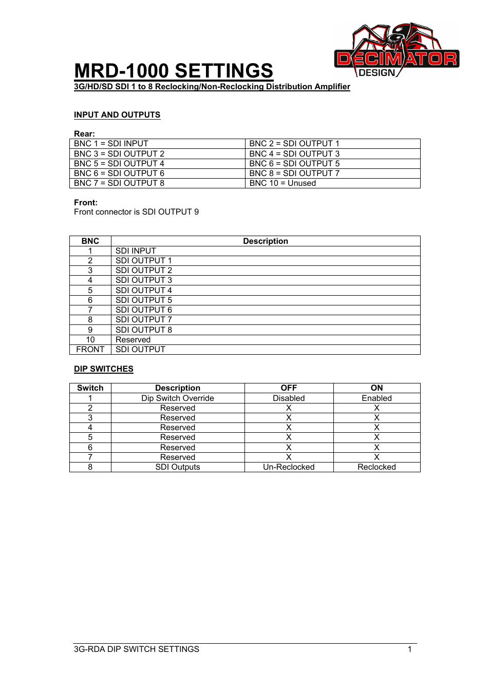 Decimator Design MRD-1000 User Manual | 1 page