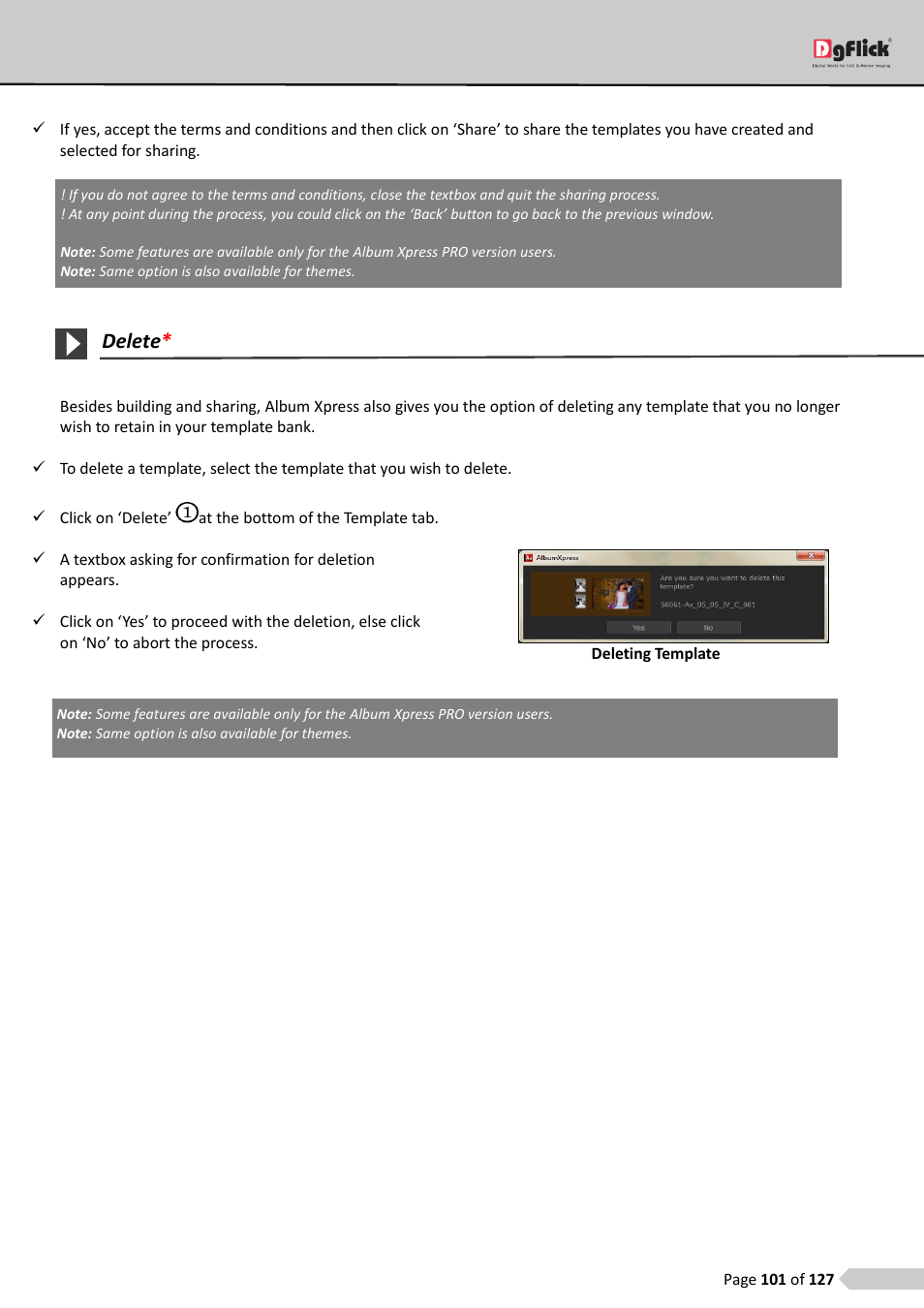 Delete | DgFlick AlbumXpress User Manual | Page 102 / 128