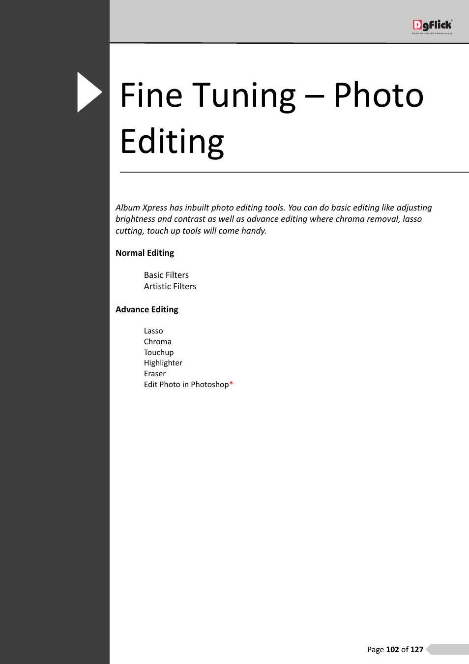 Fine tuning – photo editing | DgFlick AlbumXpress User Manual | Page 103 / 128