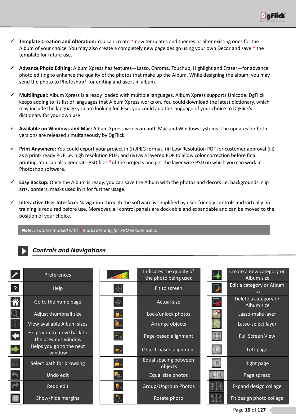 Controls and navigations | DgFlick AlbumXpress User Manual | Page 11 / 128