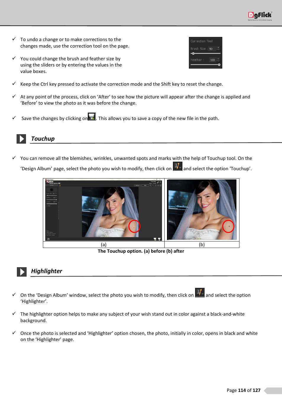 Touchup, Highlighter | DgFlick AlbumXpress User Manual | Page 115 / 128
