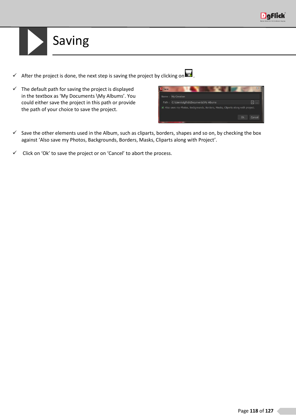 Saving | DgFlick AlbumXpress User Manual | Page 119 / 128