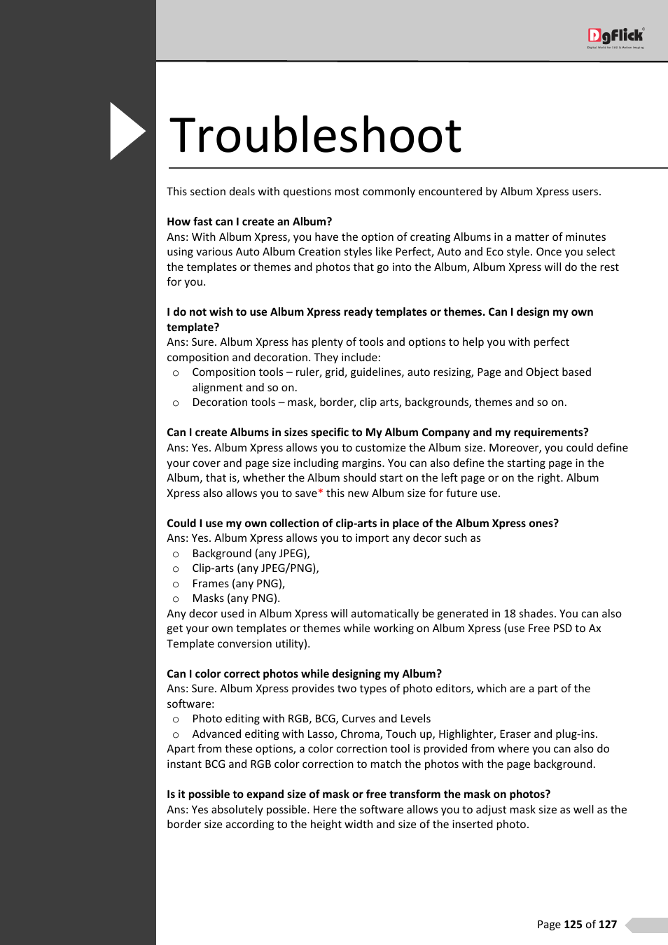 Troubleshoot | DgFlick AlbumXpress User Manual | Page 126 / 128