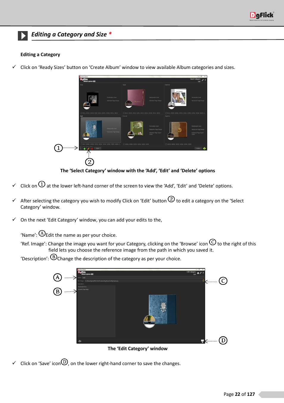 Editing a category and size | DgFlick AlbumXpress User Manual | Page 23 / 128