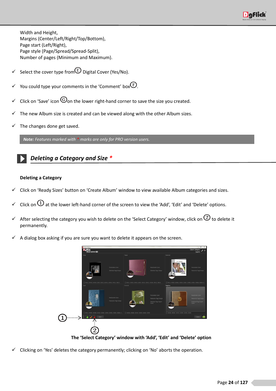 Deleting a category and size | DgFlick AlbumXpress User Manual | Page 25 / 128